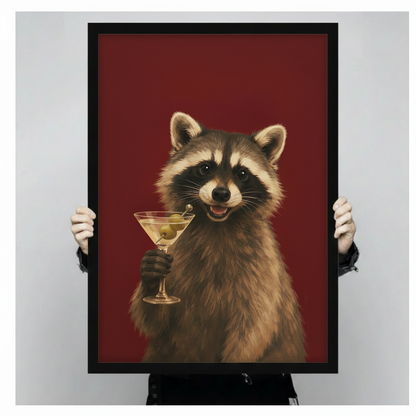 Raccoon Martini Whimsical Animal Canvas Wall Art
