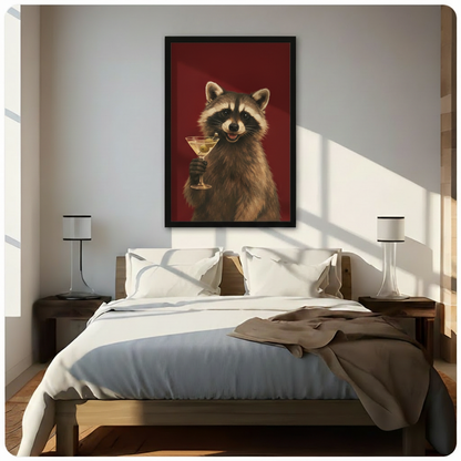 Raccoon Martini Whimsical Animal Canvas Wall Art