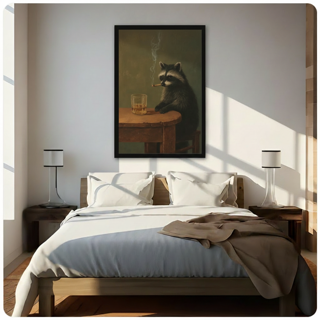 Vintage Raccoon Whiskey Cigar Canvas Art Wall Art
