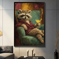 Raccoon in Robe Cocktail Impressionist Canvas Wall Art