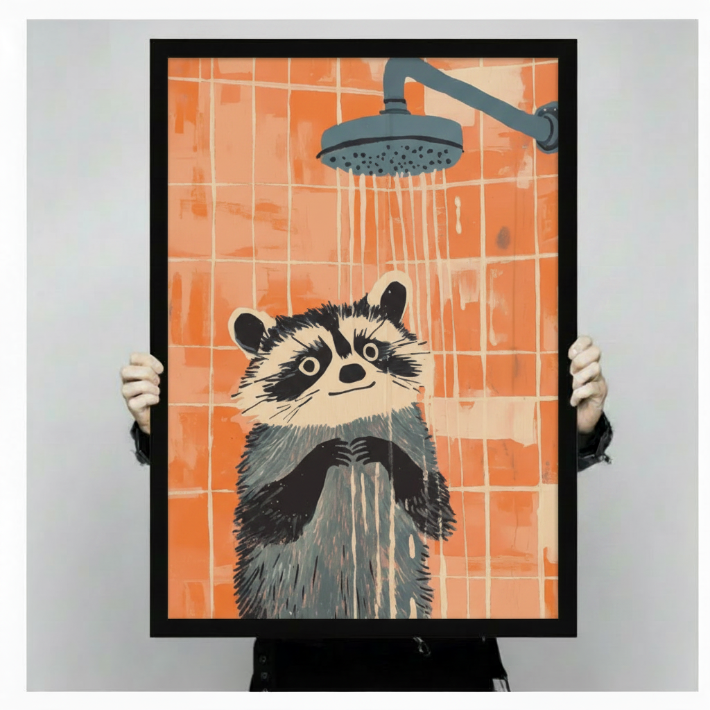 Funny Raccoon Shower Bathroom Canvas Wall Art