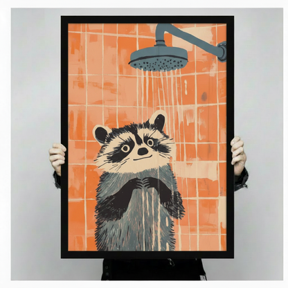 Funny Raccoon Shower Bathroom Canvas Wall Art