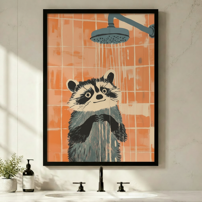 Funny Raccoon Shower Bathroom Canvas Wall Art