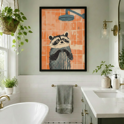 Funny Raccoon Shower Bathroom Canvas Wall Art
