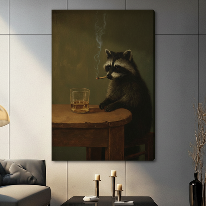 Vintage Raccoon Whiskey Cigar Canvas Art Wall Art