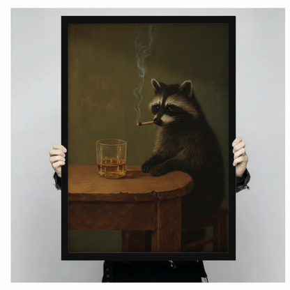 Vintage Raccoon Whiskey Cigar Canvas Art Wall Art