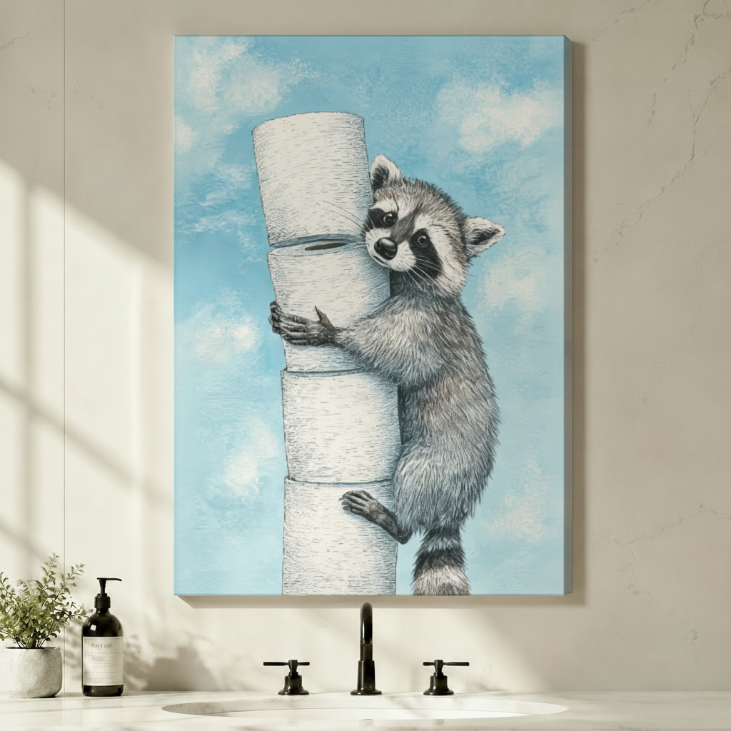Raccoon Toilet Paper Funny Canvas Art Wall Art