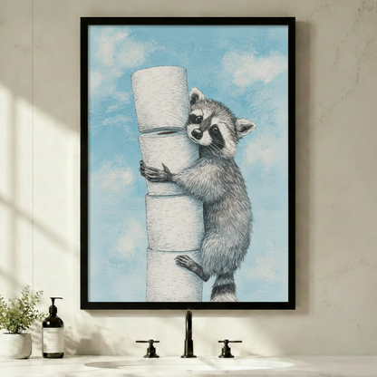 Raccoon Toilet Paper Funny Canvas Art Wall Art