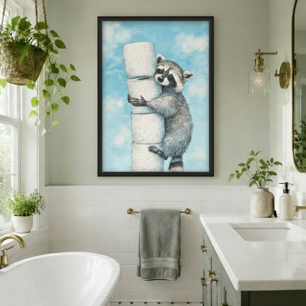 Raccoon Toilet Paper Funny Canvas Art Wall Art