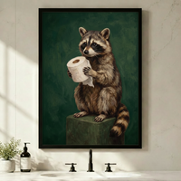 Funny Raccoon Toilet Paper Bathroom Canvas Art