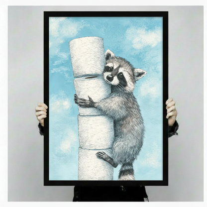Raccoon Toilet Paper Funny Canvas Art Wall Art