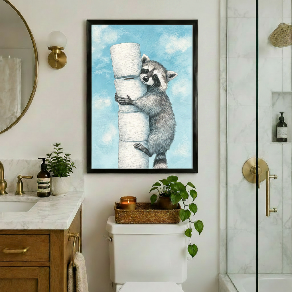 Raccoon Toilet Paper Funny Canvas Art Wall Art