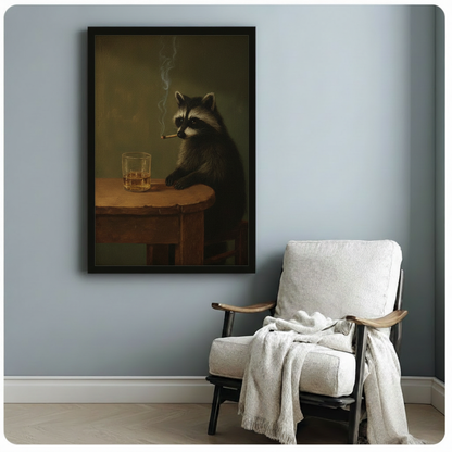 Vintage Raccoon Whiskey Cigar Canvas Art Wall Art
