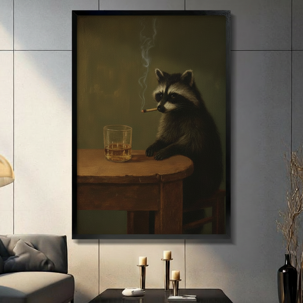 Vintage Raccoon Whiskey Cigar Canvas Art Wall Art