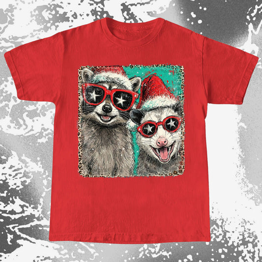 Raccoon and Opossum Christmas Friends Retro Shirt, funny meme tee gift