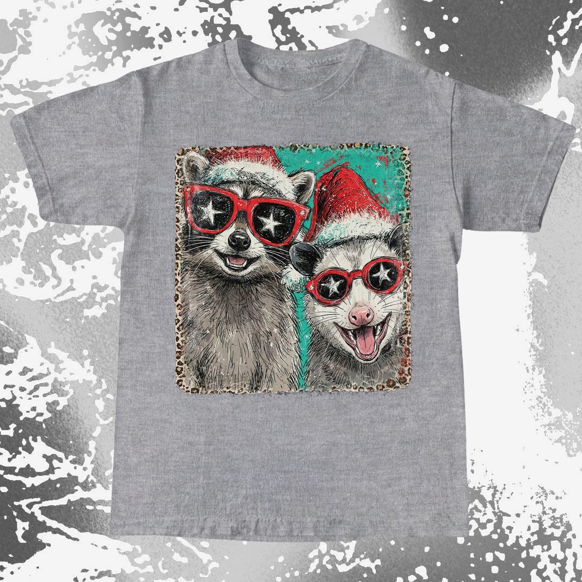 Raccoon and Opossum Christmas Friends Retro Shirt, funny meme tee gift (view 5)