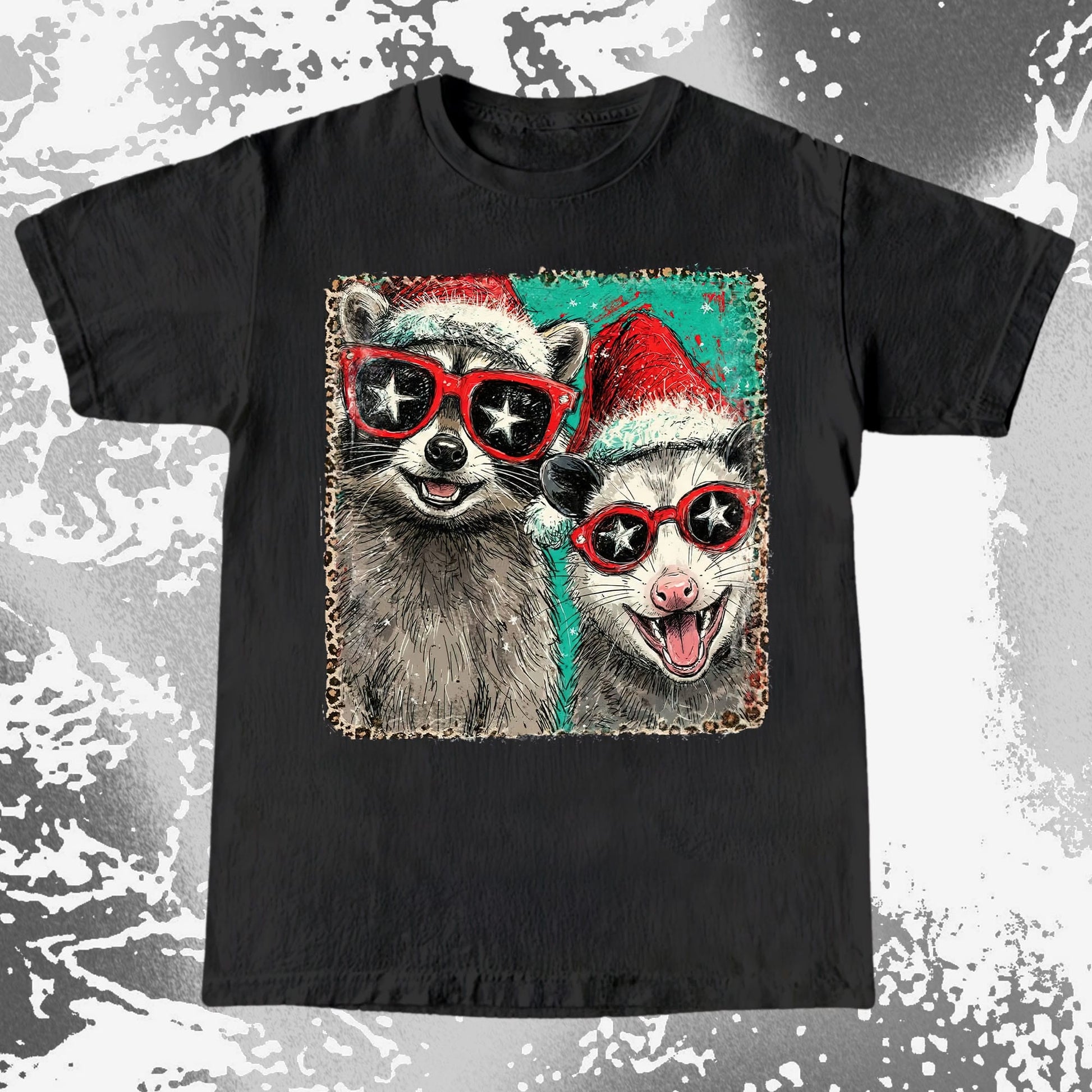 Raccoon and Opossum Christmas Friends Retro Shirt, funny meme tee gift (view 7)