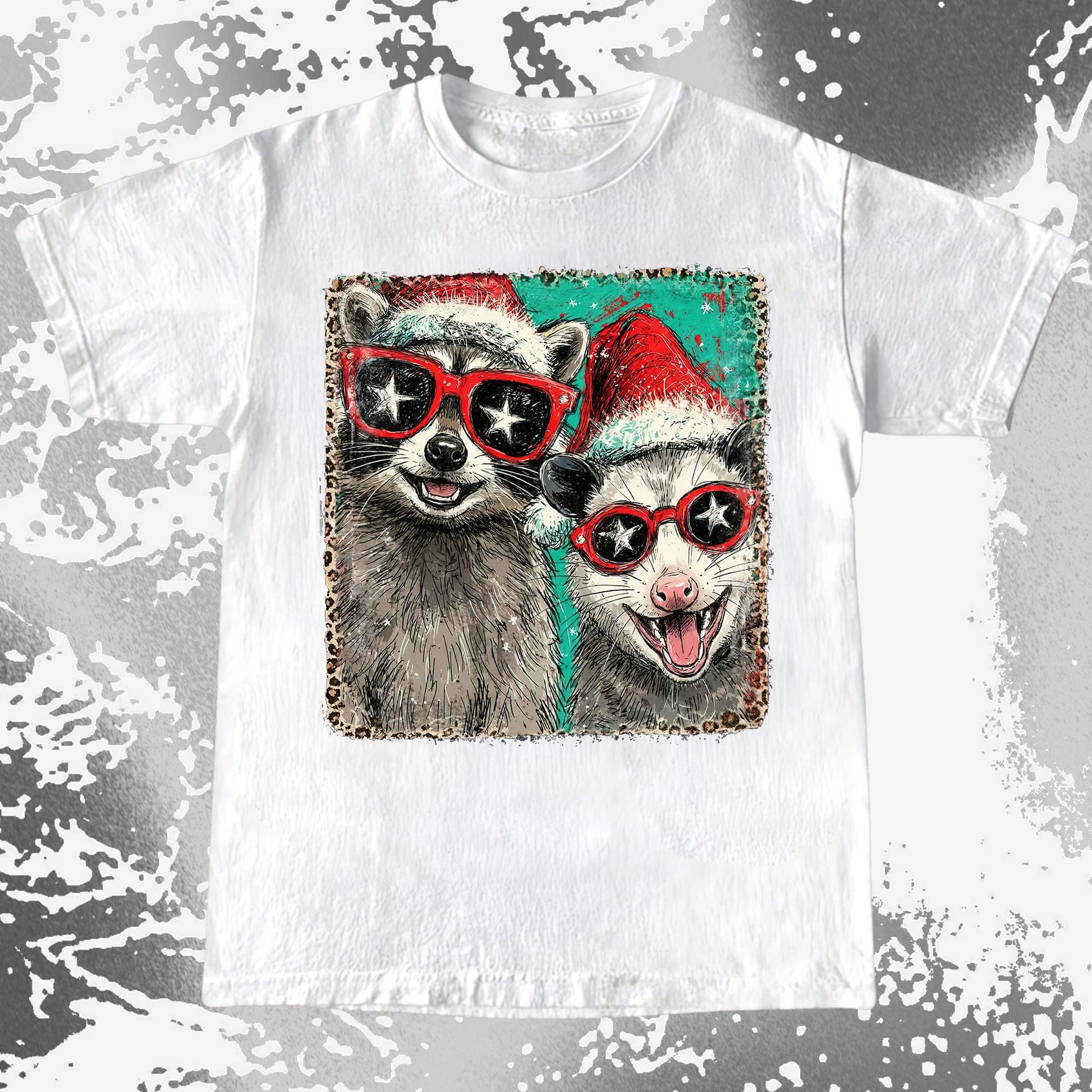 Raccoon and Opossum Christmas Friends Retro Shirt, funny meme tee gift (view 3)