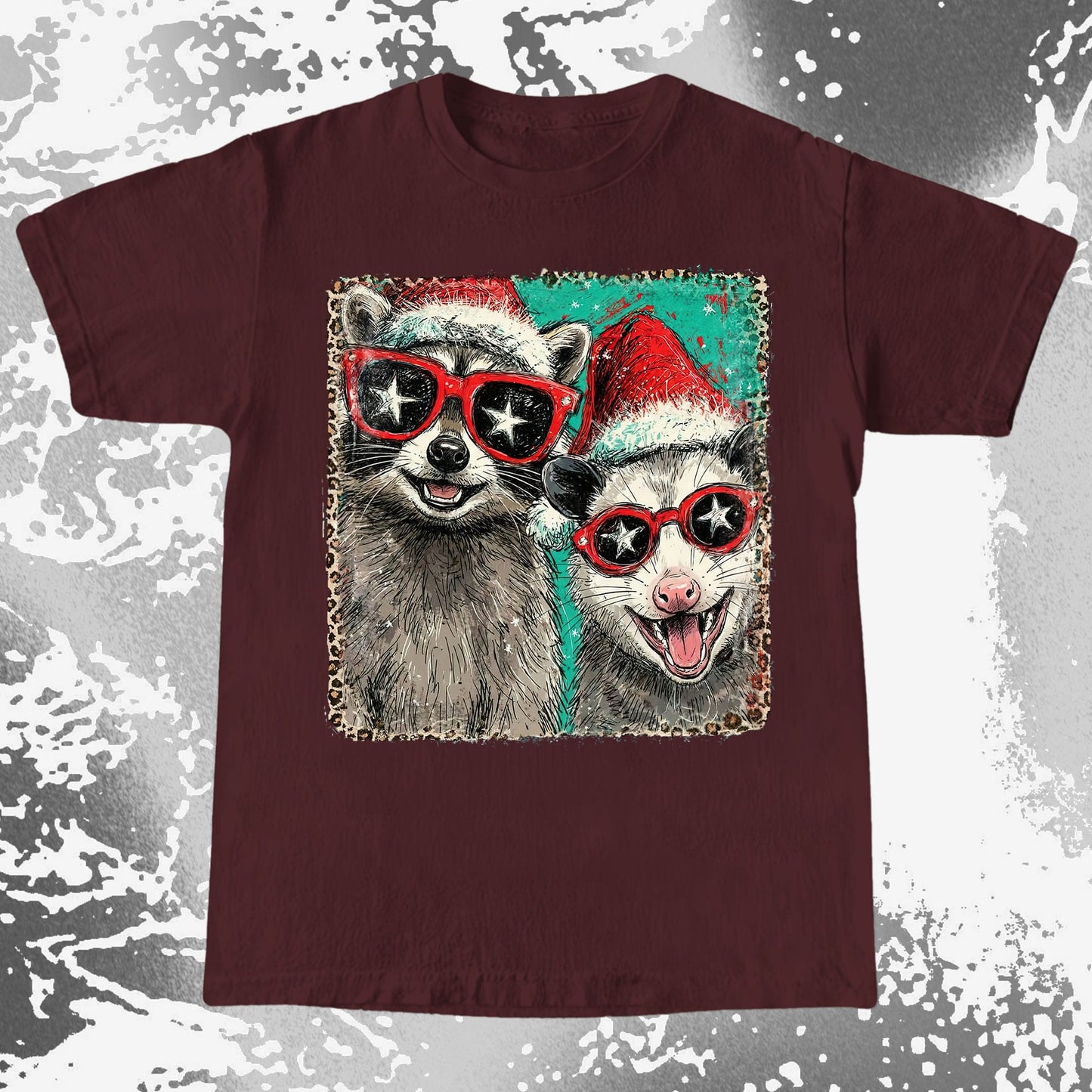 Raccoon and Opossum Christmas Friends Retro Shirt, funny meme tee gift (view 8)