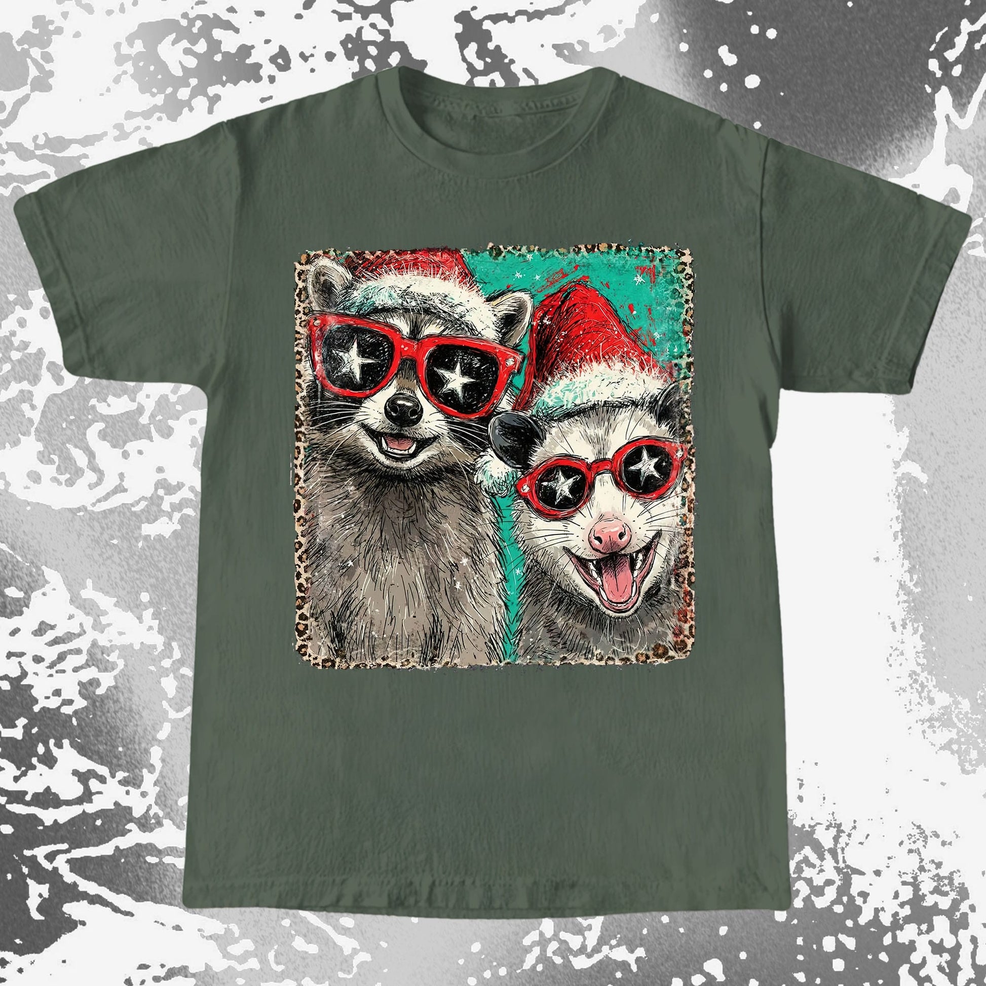 Raccoon and Opossum Christmas Friends Retro Shirt, funny meme tee gift (view 2)