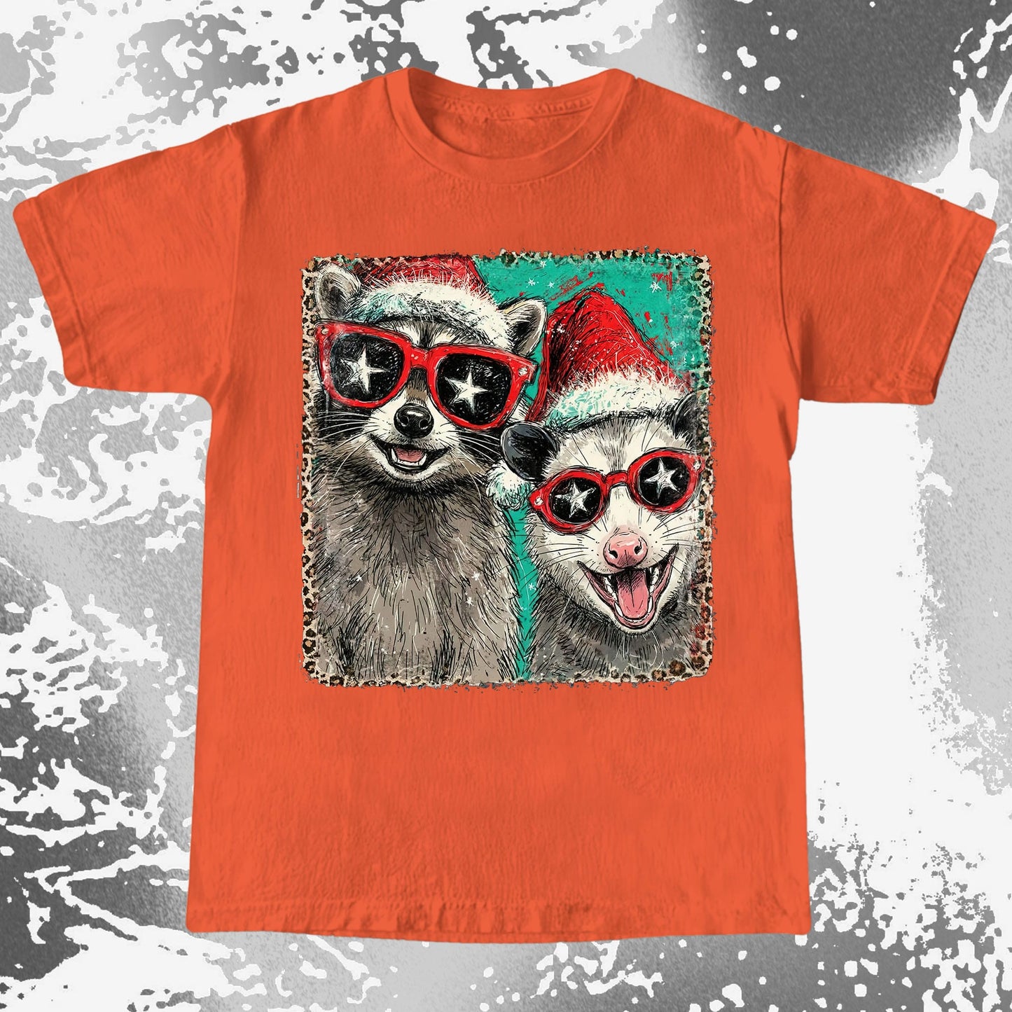 Raccoon and Opossum Christmas Friends Retro Shirt, funny meme tee gift (view 6)