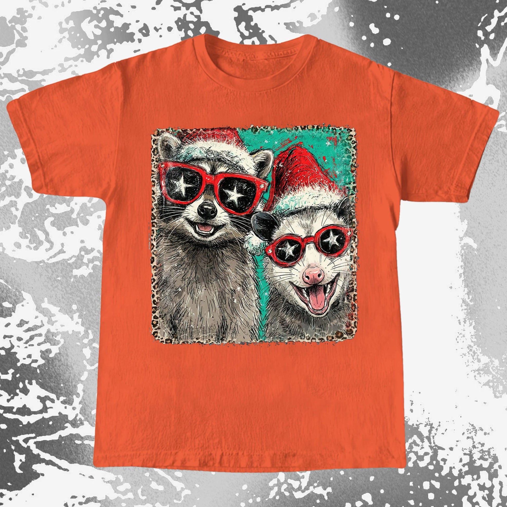 Raccoon and Opossum Christmas Friends Retro Shirt, funny meme tee gift (view 6)