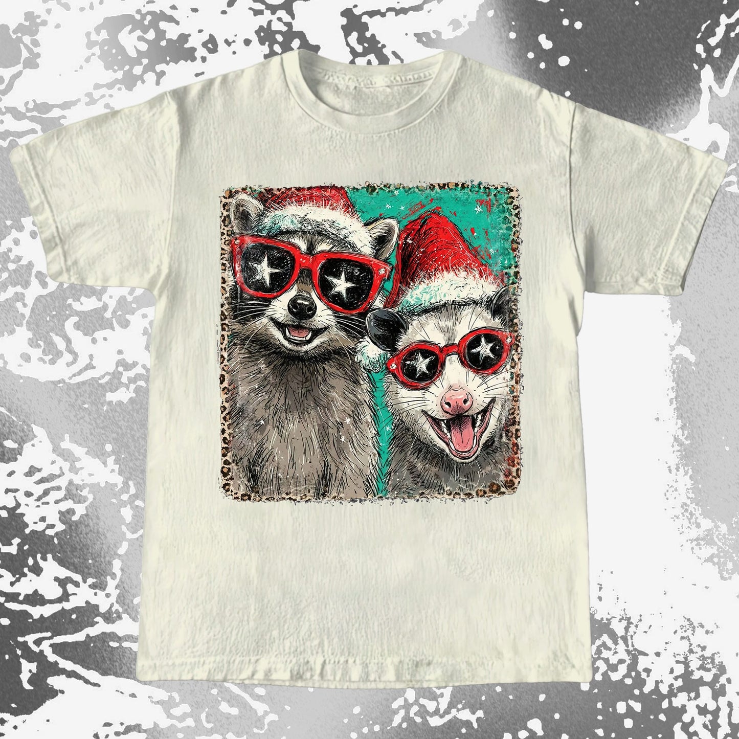 Raccoon and Opossum Christmas Friends Retro Shirt, funny meme tee gift (view 4)
