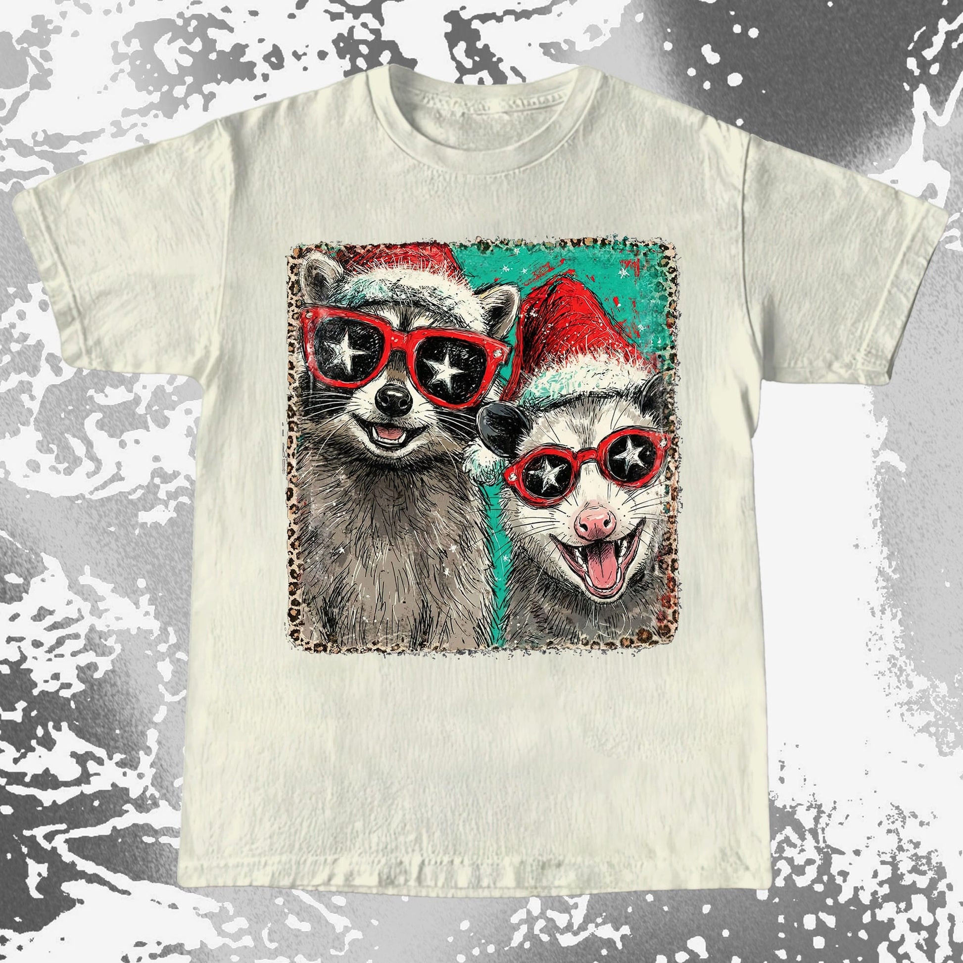 Raccoon and Opossum Christmas Friends Retro Shirt, funny meme tee gift (view 4)