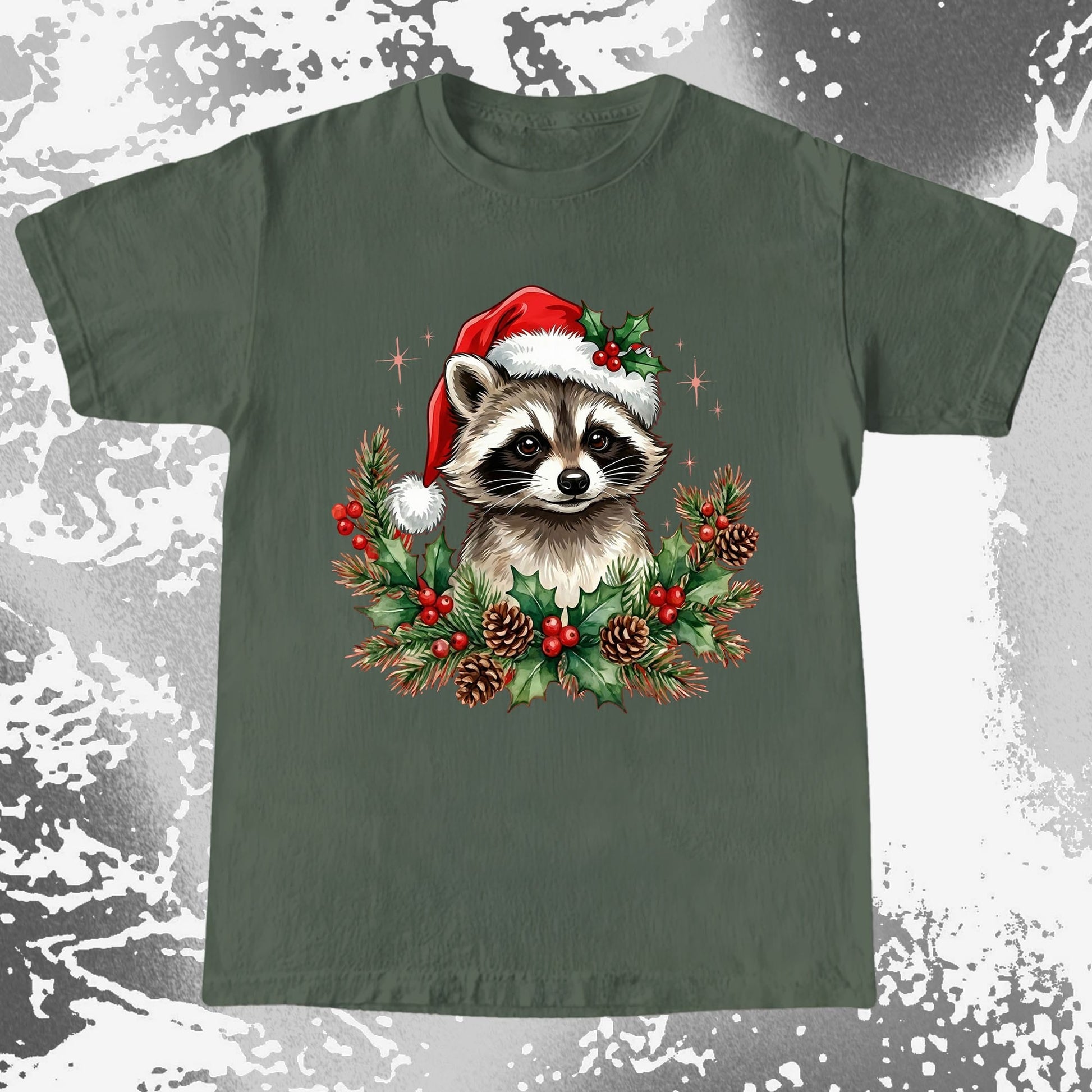 Cute Christmas Raccoon Wreath, funny meme tee gift (view 2)