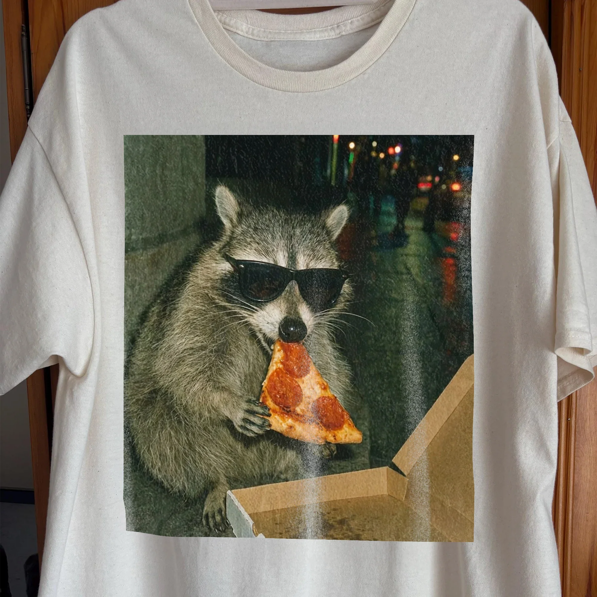 Cool Raccoon Eating Pizza, funny meme tee gift (view 2)