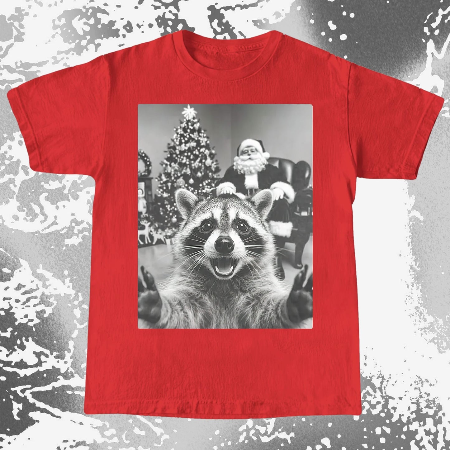 Raccoon Christmas Selfie With Santa Shirt, funny meme tee gift (view 7)