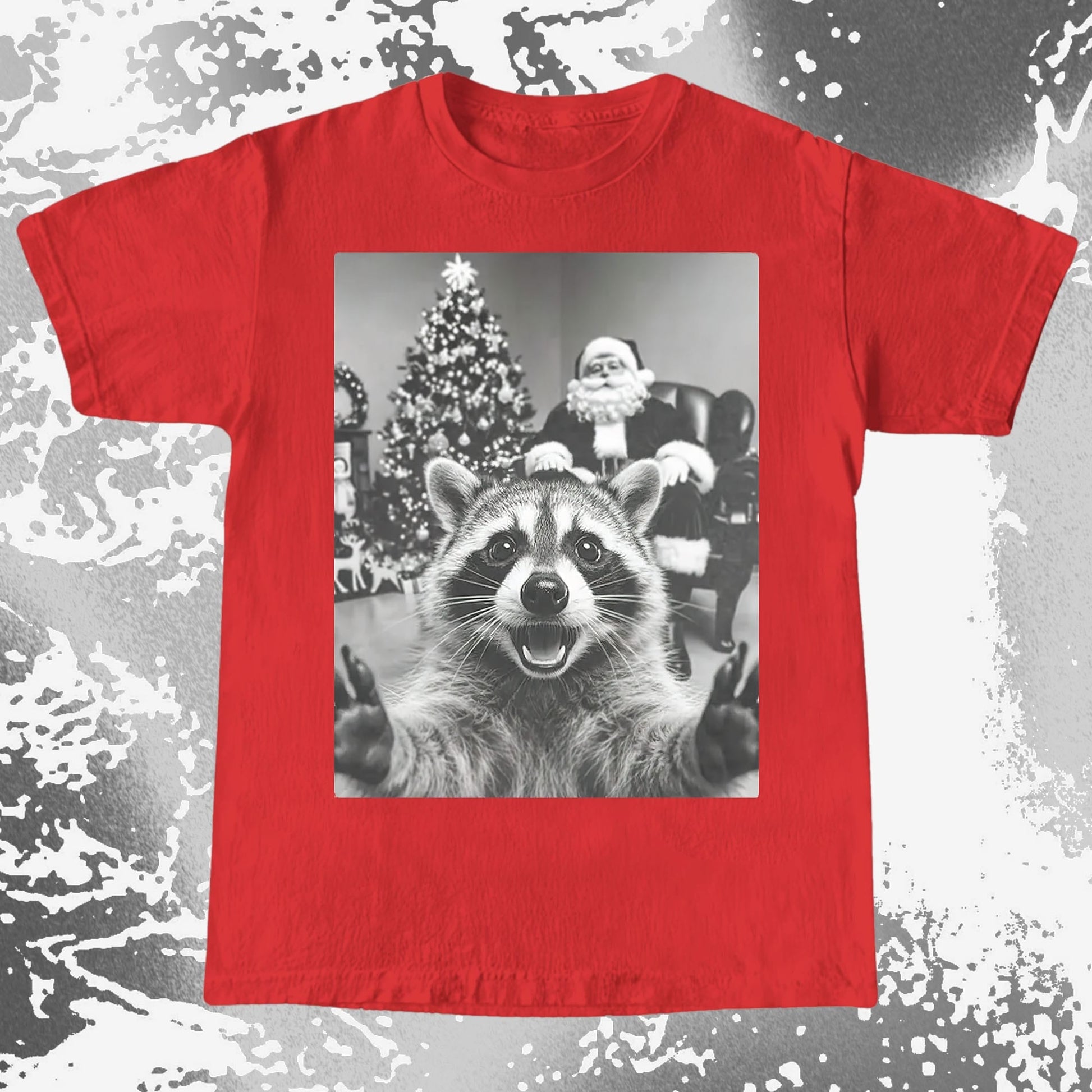 Raccoon Christmas Selfie With Santa Shirt, funny meme tee gift (view 7)