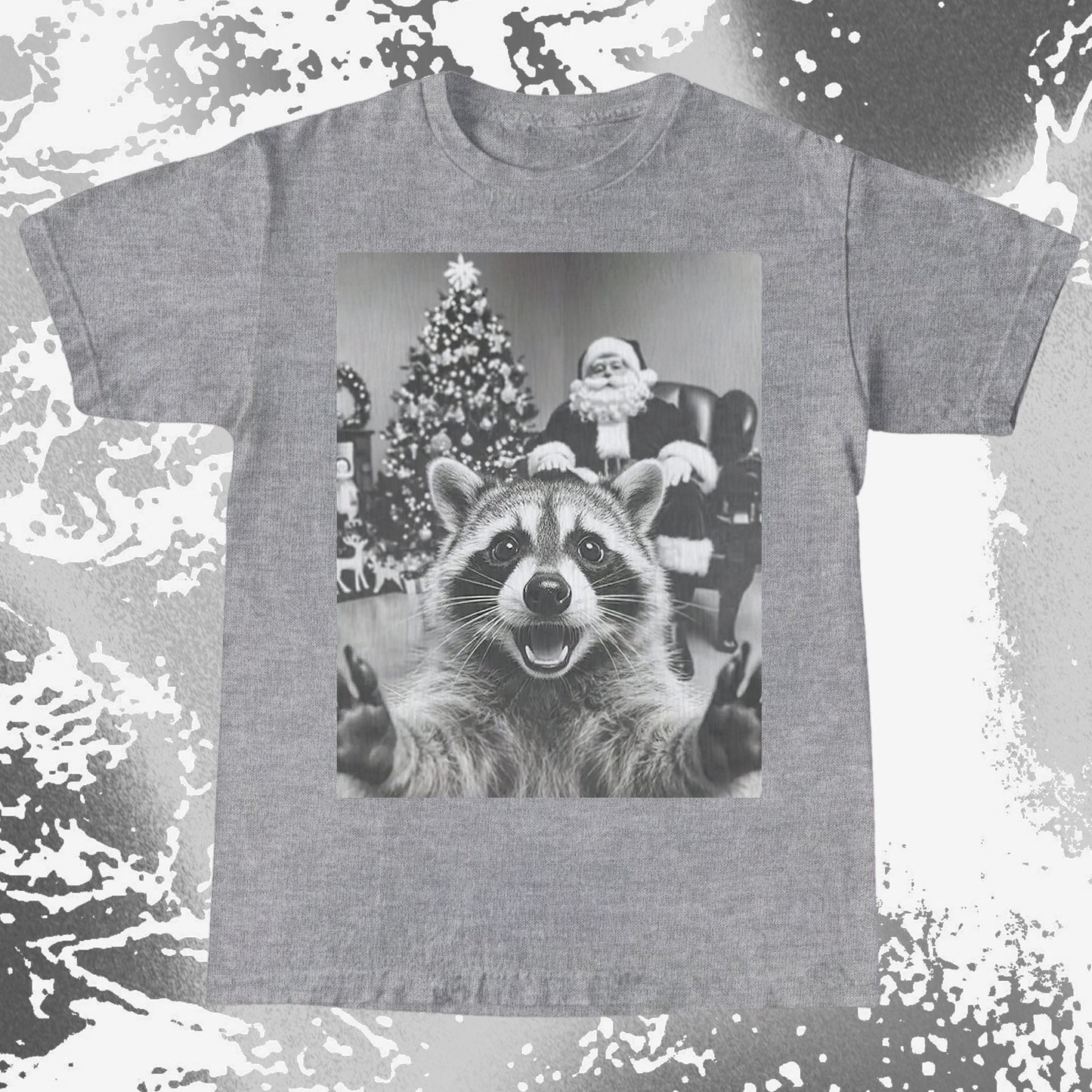 Raccoon Christmas Selfie With Santa Shirt, funny meme tee gift (view 4)