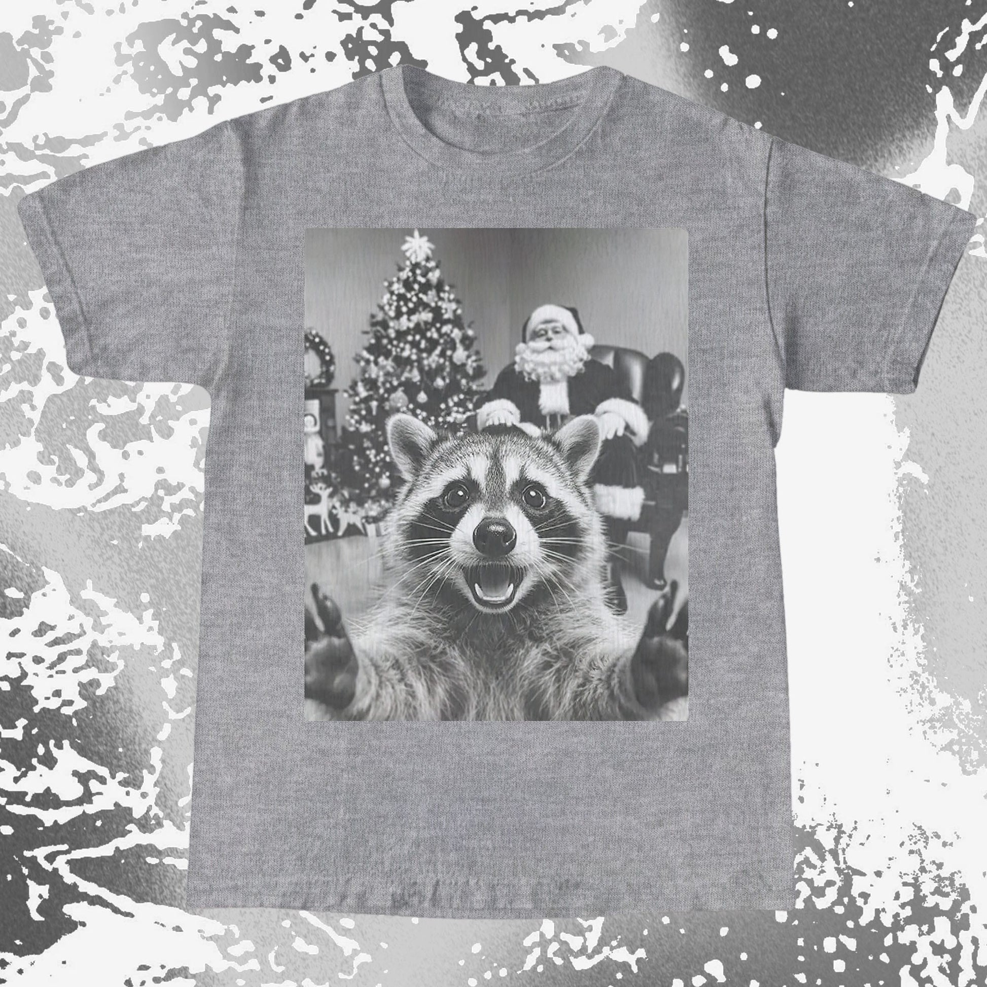 Raccoon Christmas Selfie With Santa Shirt, funny meme tee gift (view 4)