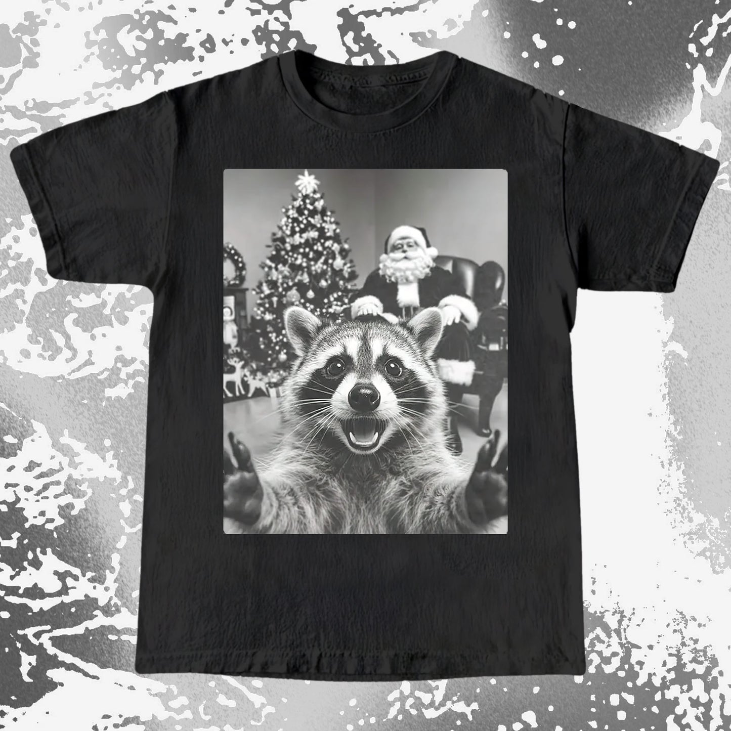 Raccoon Christmas Selfie With Santa Shirt, funny meme tee gift (view 2)