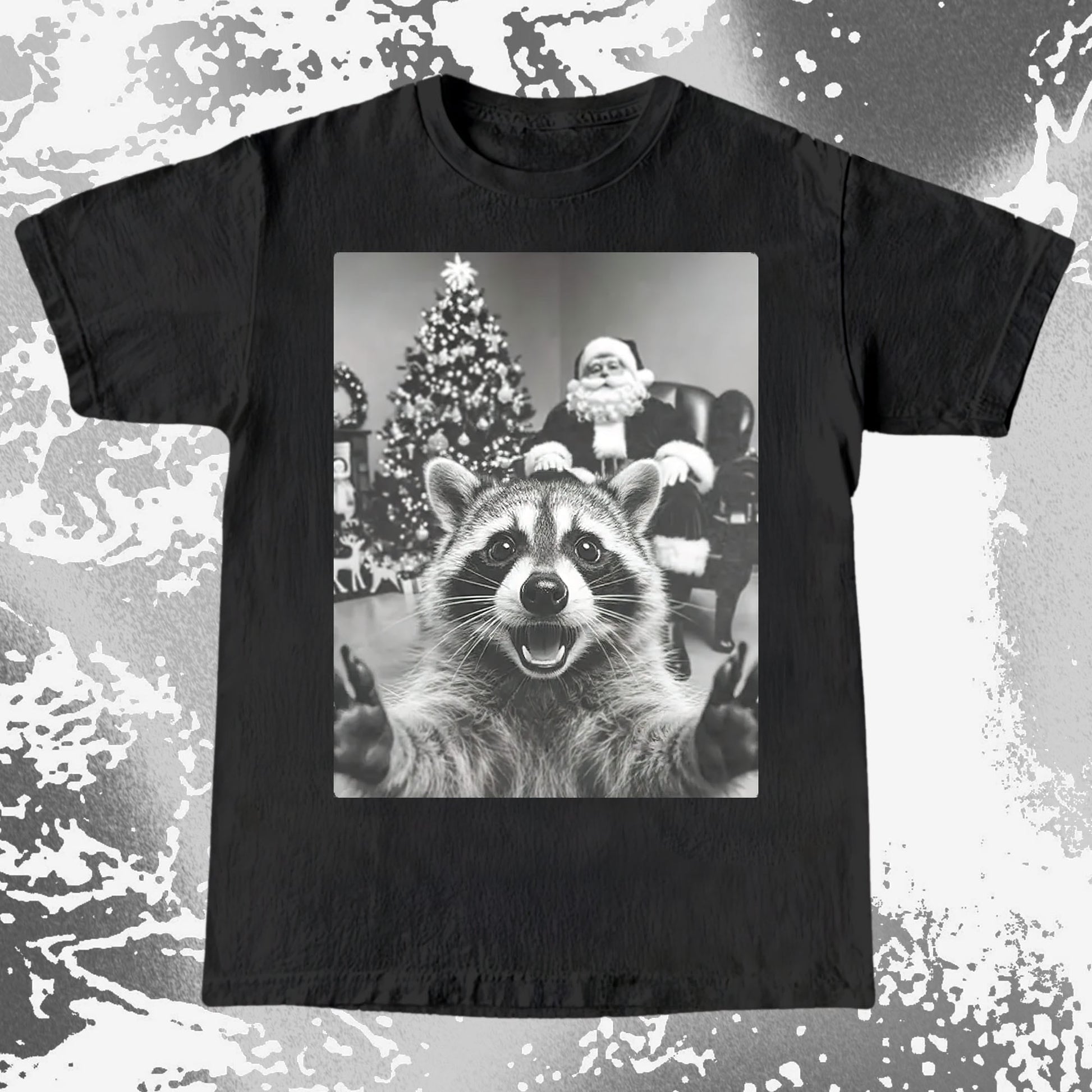 Raccoon Christmas Selfie With Santa Shirt, funny meme tee gift (view 2)