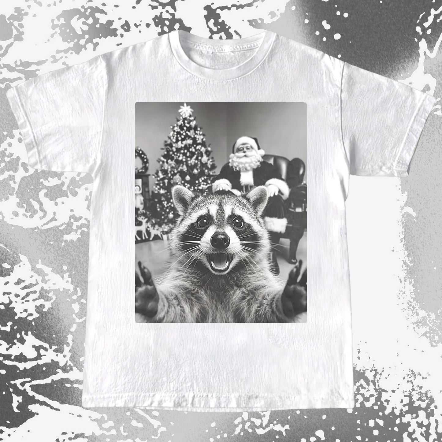 Raccoon Christmas Selfie With Santa Shirt, funny meme tee gift