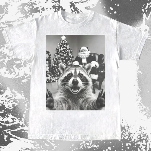 Raccoon Christmas Selfie With Santa Shirt, funny meme tee gift