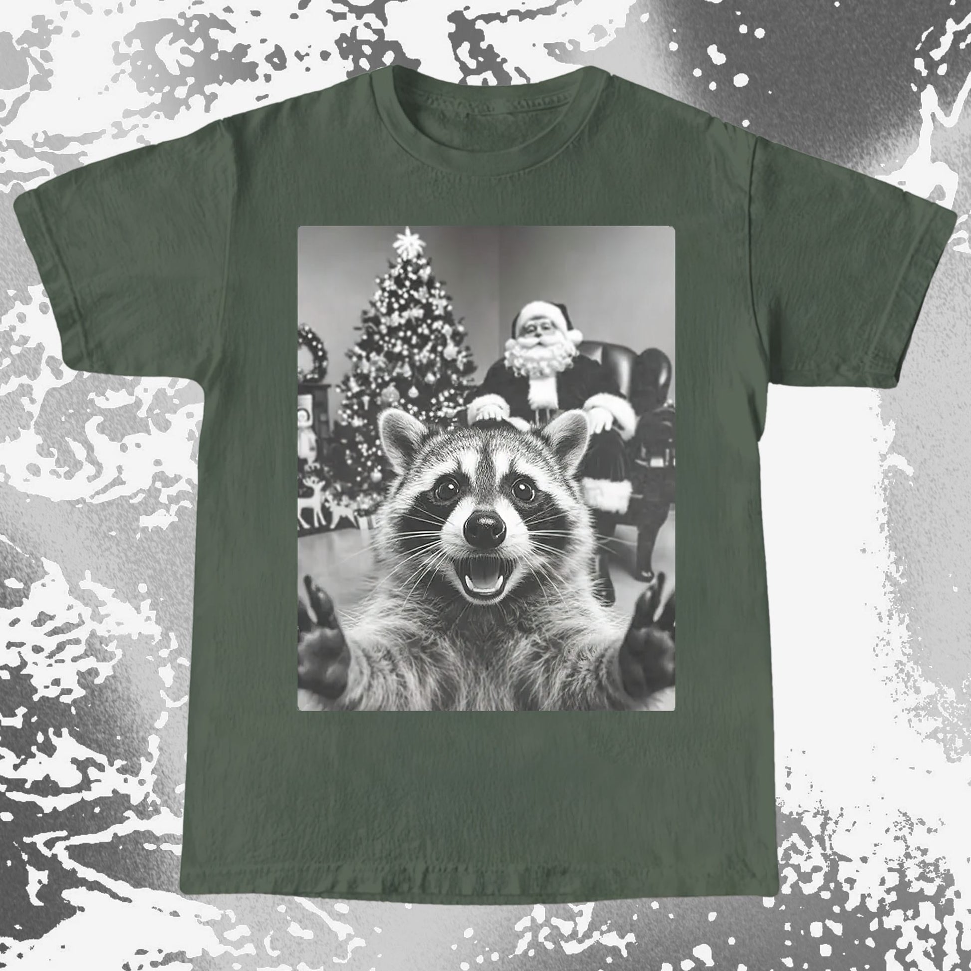 Raccoon Christmas Selfie With Santa Shirt, funny meme tee gift (view 8)