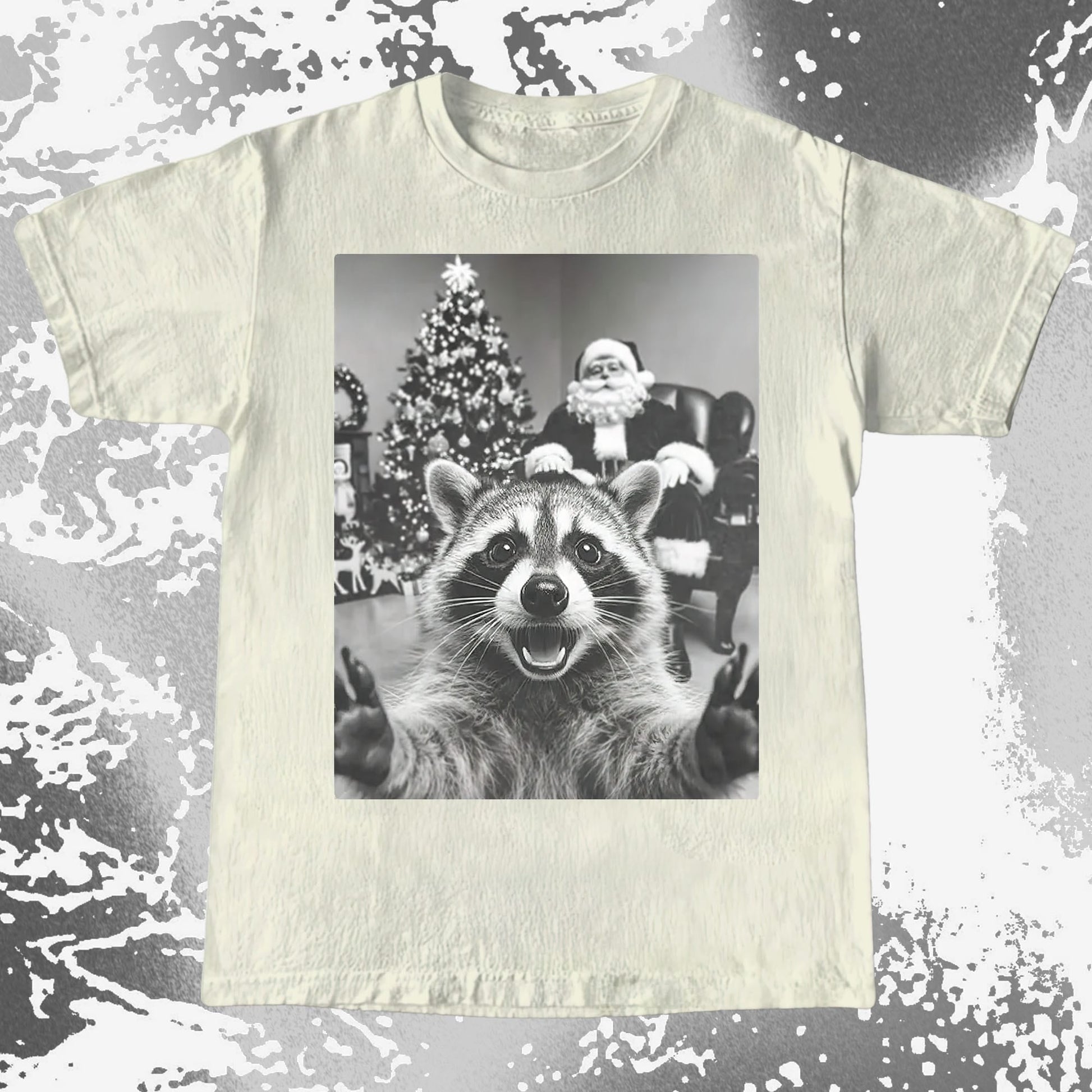 Raccoon Christmas Selfie With Santa Shirt, funny meme tee gift (view 3)
