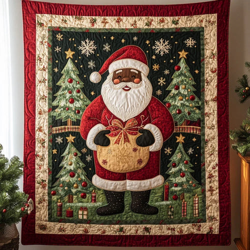 Radiant Black Santa Claus Dreamland Quilt Blanket