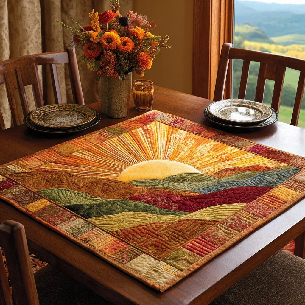 Radiant Bloom Quilted Table Topper