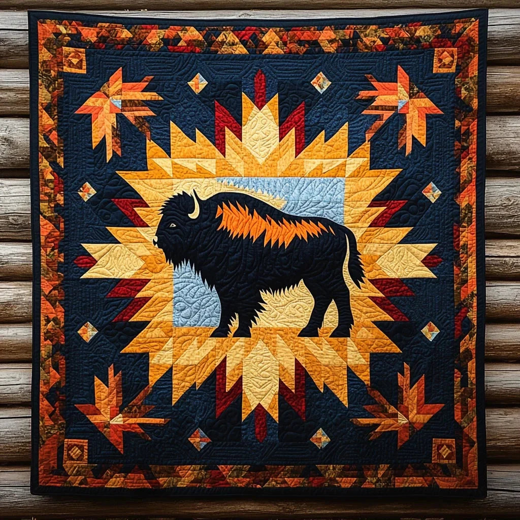 Radiant Horn Bison Quilt Blanket