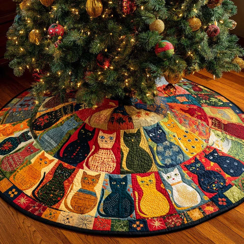Rainbow Cat Circle Quilted Tree Skirt