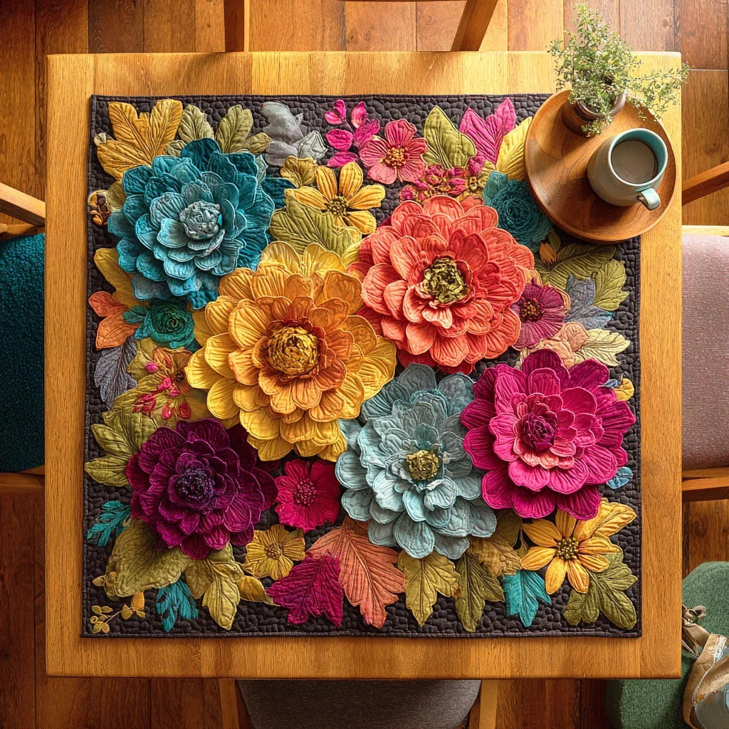 Rainbow Daisy Field Quilted Table Topper