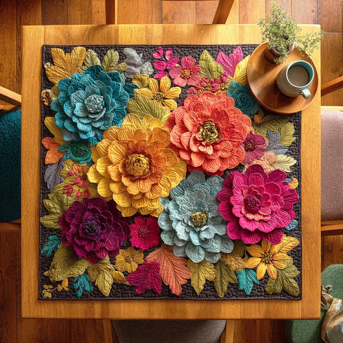 Rainbow Daisy Field Quilted Table Topper