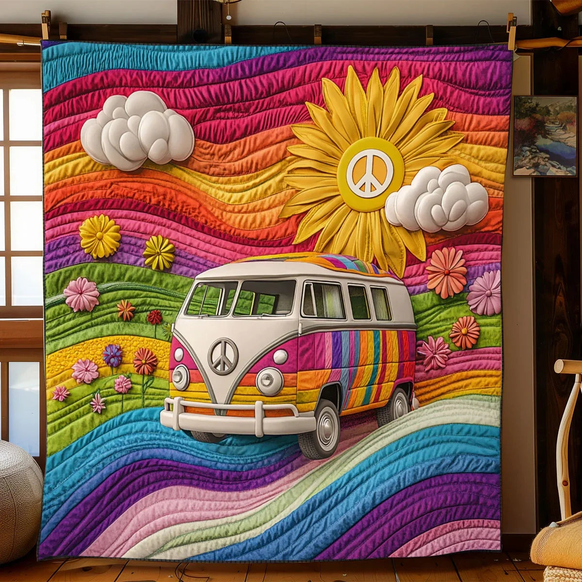 Rainbow Hippie Road Quilt Blanket