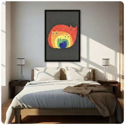 Rainbow Nested Cats Whimsical Canvas Wall Art