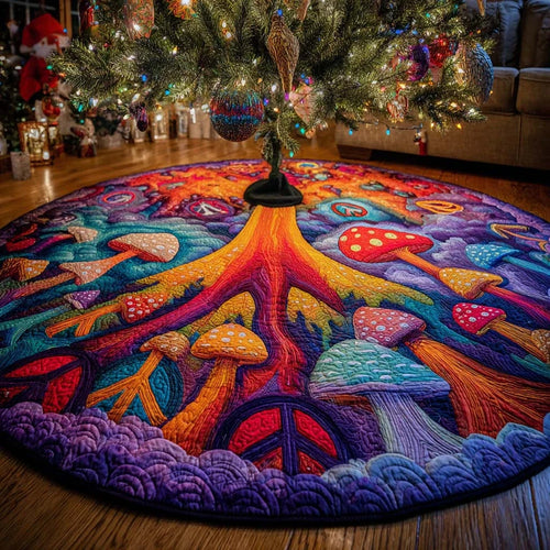 Rainbow Peace Bloom Quilted Tree Skirt