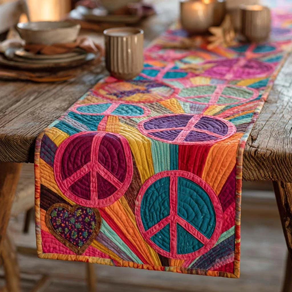 Rainbow Peace Quilted Table Runner